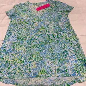 Lilly Pulitzer Etta V neck top NWT Hydra Blue Dandy Lions XS